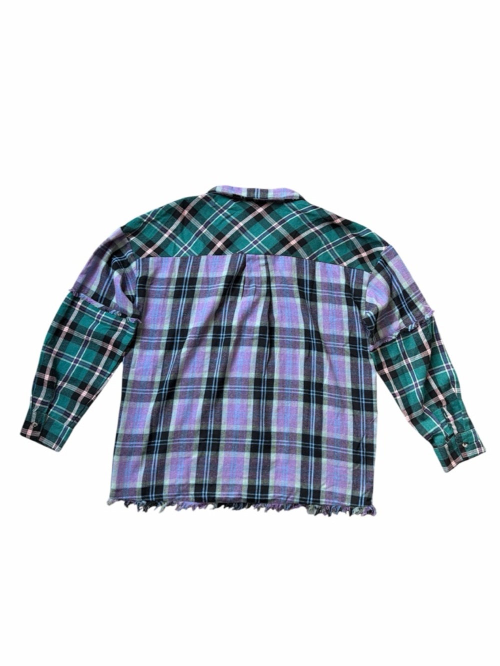 Hem & Thread Plaid Flannel Shirt Purple Green Frayed Hem Size M NWT - Picture 4 of 4